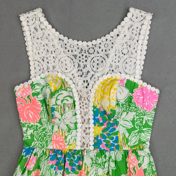 Lilly Pulitzer Dress Womens 0 Bright Colorful Hibiscus Stroll Raegan Lace Resort - Picture 3 of 16